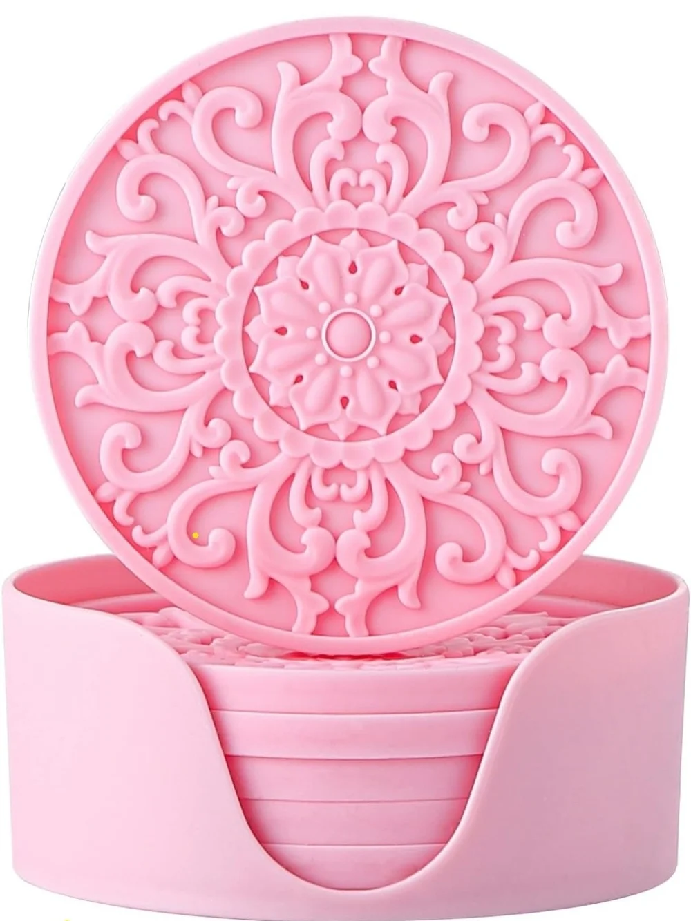 Pink Silicone Decorative Coaster Set with Holder